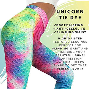 Leggings for Women Butt Lift - Scrunch Booty Lifting TikTok Workout Yoga Pants (Unicorn Tie Dye Leggings, L/XL)