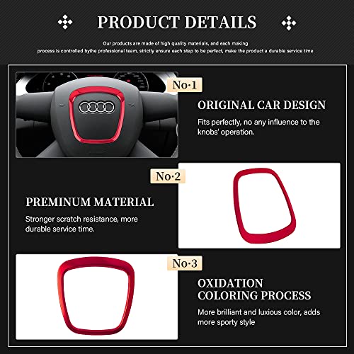 LECART for Audi A4 Accessories A3 A6 Q5 Q7 Red Aluminum Alloy Steering Wheel Logo Badge Cover Decal Sticker Car Interior Emblem Decor Trim