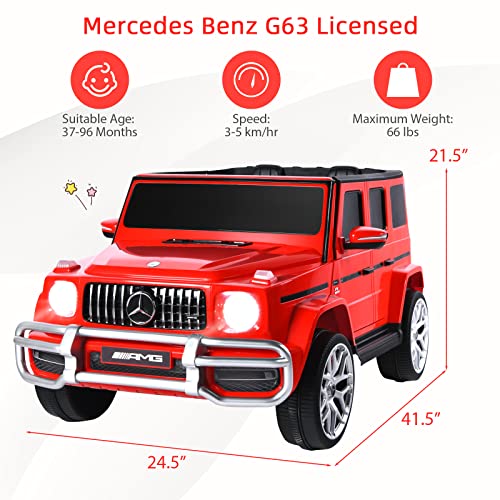 INFANS 12V Kids Ride On Car, Licensed Mercedes Benz G63 Electric Vehicle with Remote Control, Double Open Doors, Music, Bluetooth, 2 Speeds, Wheels Suspension, Battery Powered Driving Toy (Red)