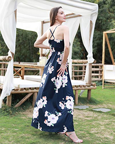 II ININ Women's Deep V-Neck Casual Dress Summer Backless Floral Print Split Maxi Dress for Beach Party(Floral01,XL)