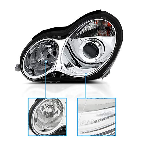 AmeriLite Projector Replacement Headlights Chrome for 01-07 Mercedes-Benz C Class W203 - Passenger and Driver Side