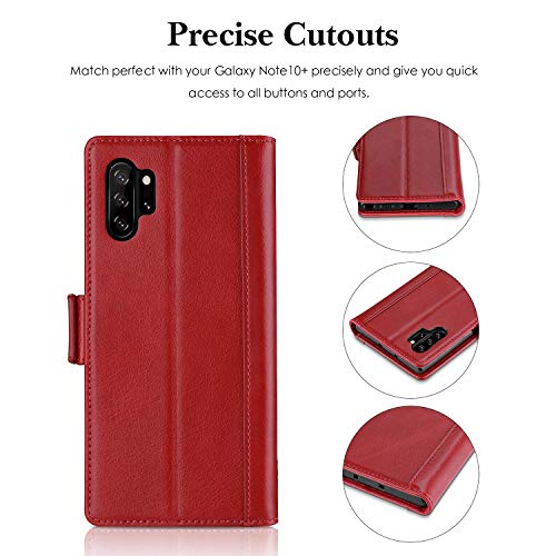ProCase Galaxy Note 10 Plus Case Flip/Note 10+ 5G Genuine Leather Case，Vintage Wallet Folding Magnetic Protective Cover with Kickstand Card Holders for Galaxy Note 10+ / Note 10 Plus /5G 2019 -Red