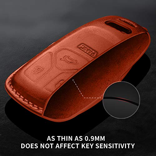 Tukellen for Audi Key Fob Cover Genuine Leather With Keychain,Leather Key Case Protector Compatible Audi A4 Q7 Q5 TT A3 A6 SQ5 R8 S5 smart key-Brown