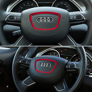 LECART for Audi Accessories A4 A3 A5 A6 A7 A8 Q3 Q5 Q7 Steering Wheel Logo Sticker Car Interior Emblem Badge Cover Red Metal Decor Decals