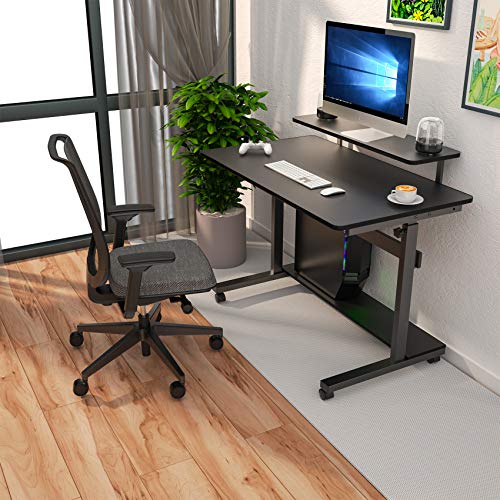 DESIGNA Height Adjustable Stand Up Computer Desk, Mobile Standing Desk Rolling Sit Stand Work Station for Home Office with Wheels CPU Stand Monitor Shelf & Detachable Hutch (41", Black)