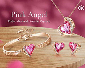 CDE Pink Angel Heart Jewelry Set Crystals Necklace Sets for Women Bracelet Earrings Necklaces Christams Gifts