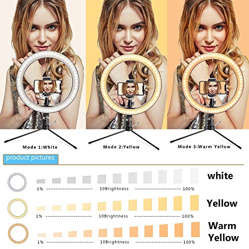 LED 10.2" Desktop Selfie Ring Light with Tripod Stand & Remote Control &10 Brightness Level & 3 Light Modes and 120 Bulbs 5500k for YouTube Video/Live Stream/Makeup/Photography for iPhone Android