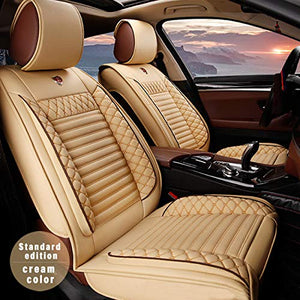 for Mercedes-Benz Universal 5-Seats Car Seat Covers PU Leather Waterproof Seats Cushion All Season Fit Most Car, Truck, SUV, or Van Front Seat+Rear Seat 5Pcs Standard Edition Beige