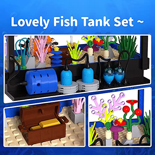 Tenhorses Fish Tank Building Block Set, Lighting Aquarium Sets Including Marine Life, a Submarine and a Treasure Chest, Building Block Toy for 6+, Gift for Sea Lovers.
