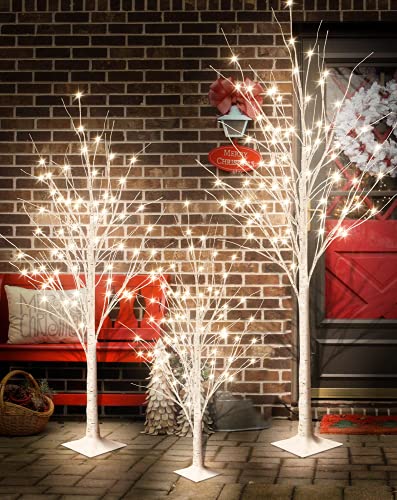 DKLGG LED Lighted Tree Lamp, 3 Pieces Prelit Birch Tree-4ft 5ft 6ft, Inside and Outside, Summer Wedding Christmas Party Home Decor, Warm White…