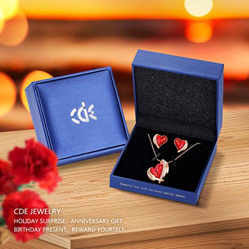 CDE Rose Gold Plated Jewelry Set Heart Necklaces and Earrings Gifts for Women