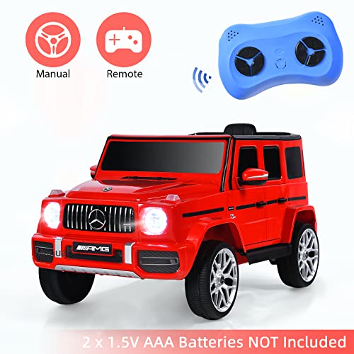 INFANS 12V Kids Ride On Car, Licensed Mercedes Benz G63 Electric Vehicle with Remote Control, Double Open Doors, Music, Bluetooth, 2 Speeds, Wheels Suspension, Battery Powered Driving Toy (Red)