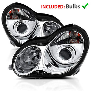 AmeriLite Projector Replacement Headlights Chrome for 01-07 Mercedes-Benz C Class W203 - Passenger and Driver Side