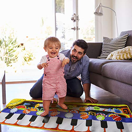 RenFox Kids Musical Mats, Music Piano Keyboard Dance Floor Mat Carpet Animal Blanket Touch Playmat Early Education Toys for Baby Girls Boys(43.3x14.2in)