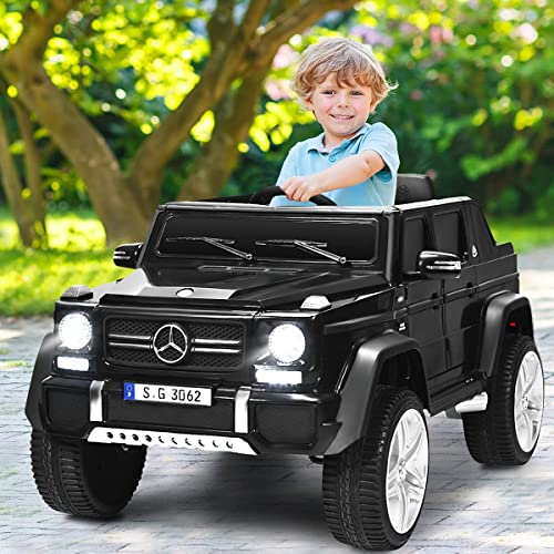 OLAKIDS 12V Battery Powered Ride On Car, Licensed Mercedes-Benz Maybach G650S Toy with 3 Speeds, LED Lights, 2 Motors, 2.4G Remote Control, Horn, Music, Electric Vehicle for Toddler (Black)