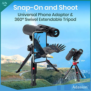 Adasion 12x42 High Definition Binoculars for Adults with Phone Adapter and Foldable Tripod, Super Bright High Power Binoculars with Large View, Lightweight Binoculars for Bird Watching Hunting Sports