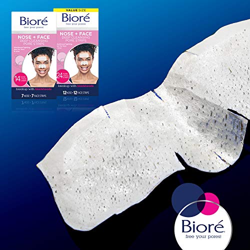 Bioré Nose+Face, Deep Cleansing Pore Strips, 24 Ct Value Size, 12 Nose + 12 Face Strips for Chin or Forehead, Instant Blackhead Removal & Pore Unclogging, Oil-free, Non-Comedogenic, Packaging May Vary