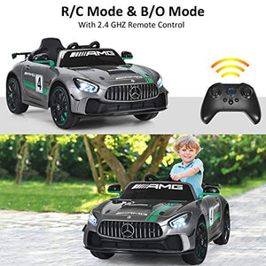 Costzon Ride On Car, 12V Licensed Mercedes Benz AMG Electric Vehicle w/ Remote Control, Opening Doors, Head/Rear Lights, Swing Function, MP3 USB TF Input, Horn, High/ Low Speed for Kids (Silver)