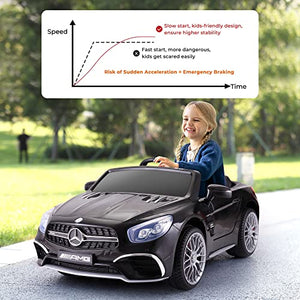 TOBBI 12V Licensed Mercedes Benz Kids Car Electric Ride On Car Motorized Vehicle with Remote Control, 2 Powerful Motors, LED Lights, MP3 Player/USB Port/TF Interface, Black