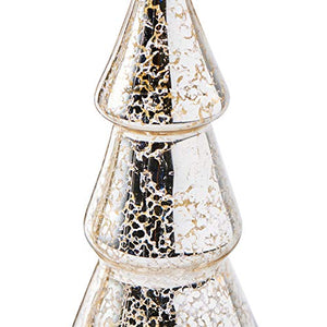 Mercury Glass Christmas Tree Decoration - Set of 3 Assorted Trees with Fairy Lights, 10 Inch Tall, Silver Finish, Batteries Included, Holiday Table Centerpiece or Mantle Decor