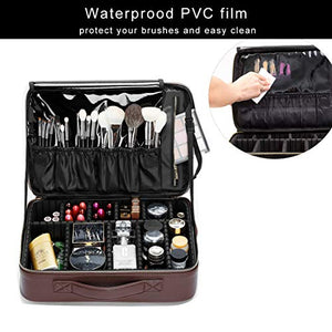 Women Rivet Train Case Makeup Organizer with Brush Compartment Waterproof Travelling Cosmetic Bag 16"x11.4"x4.3"