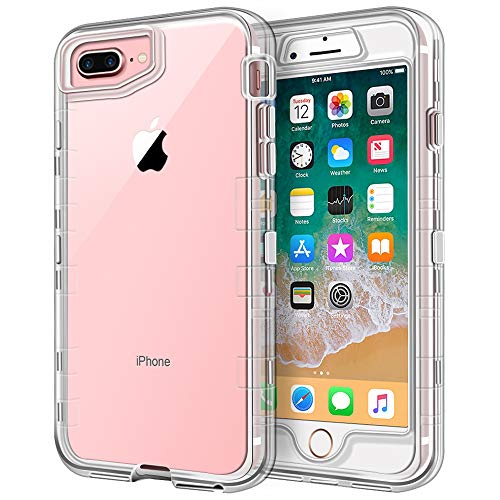 iPhone 8 Plus Case, iPhone 7 Plus Case, Anuck Crystal Clear 3 in 1 Heavy Duty Defender Shockproof Full-Body Protective Case Hard PC Shell & Soft TPU Bumper Cover for iPhone 7 Plus/8 Plus 5.5" - Clear