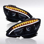 Autozensation For Mercedes Benz W204 C-Class Glossy Black LED Projector Headlights Pair