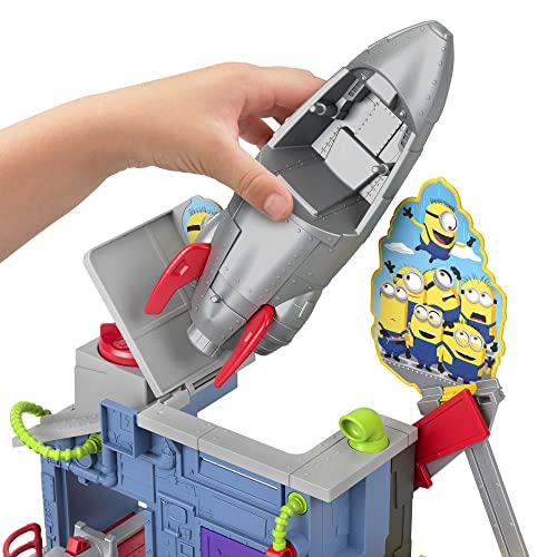 Imaginext Minions The Rise of Gru Gadget Lair Playset with Minion Otto Figure and Toy Rocket for Preschool Kids Ages 3 and Up