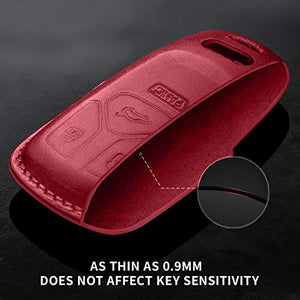 Tukellen for Audi Key Fob Cover Genuine Leather With Keychain,Leather Key Case Protector Compatible With Audi A4 Q7 Q5 TT A3 A6 SQ5 R8 S5 smart key-Wine Red