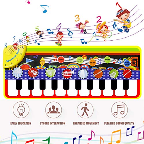 RenFox Kids Musical Mats, Music Piano Keyboard Dance Floor Mat Carpet Animal Blanket Touch Playmat Early Education Toys for Baby Girls Boys(43.3x14.2in)
