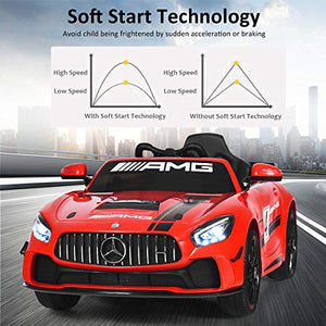 Costzon Ride On Car, 12V Licensed Mercedes Benz AMG GT4 Electric Vehicle w/ Remote Control, Opening Doors, Head/Rear Lights, Swing Function, MP3 USB TF Input, Horn, High/ Low Speed for Kids (Red)