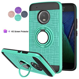 LDStars Compatible for Moto G5 Plus Phone Case,Moto X 2017 Case, [HD Screen Protector] TPU & PC Heavy Duty Shockproof Protective Cover with Rotatable Ring Stand-Mint Green