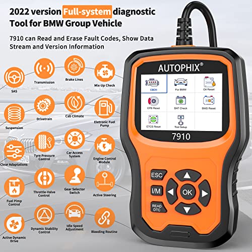 AUTOPHIX Enhanced BMW Full Systems Diagnostic Scan Tool 7910 BMW All Special Functions OBD2 Scanner Auto Fault Code Reader Battery Registration Tool for All BMW After 1996 [2022 Version]