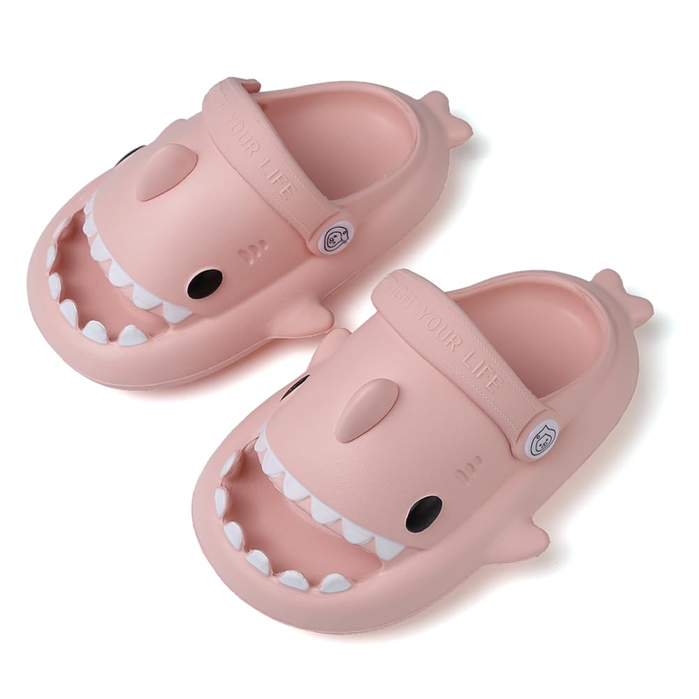Toddler Shark Slides, Kids Cloudy Shark Slides Girls Boys Pool Beach Shoes Anti-Slip Cute Cartoon Slippers Size 6 Pink