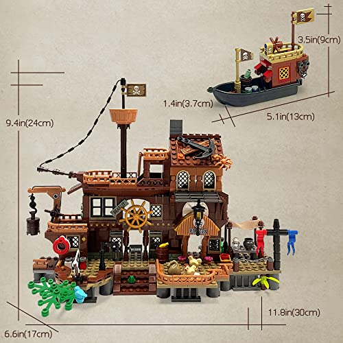 LEGPS YYDS Pirate Ship Set ,Mesiondy Pirate's Wharf Supply Center Building Brick Toy, for Boys and Girl Ages 8 Years and up, 573 Pcs