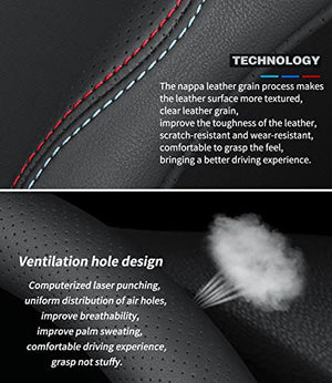 Custom-Fit for Audi Steering Wheel Cover, Premium Leather Car Steering Wheel Cover with Logo, Non-Slip, Breathable, Designed for Audi Accessories (C-Style,for Audi)