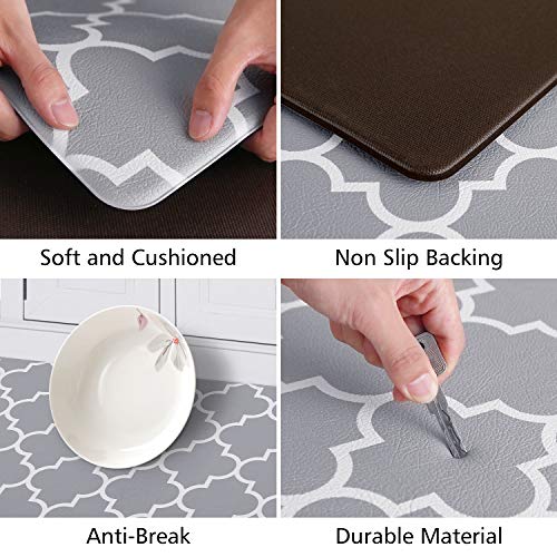 KMAT Kitchen Mat [2 PCS] Cushioned Anti-Fatigue Kitchen Rug, Waterproof Non-Slip Kitchen Mats and Rugs Heavy Duty PVC Ergonomic Comfort Foam Rug for Kitchen, Floor Home, Office, Sink, Laundry,Grey