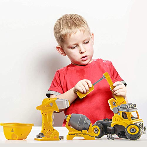 Take Apart Toys with Electric Drill | Converts to Remote Control Car | 3 in one Construction Truck Take Apart Toy for Boys | Gift Toys for Boys 3,4,5,6,7 Year Olds | Kids Stem Building Toy