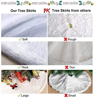 Christmas Tree Skirt, 48 Inch Snowy White Christmas Plush Tree Skirt, Winter Large Christmas Tree Mat, Christmas Tree Decorations