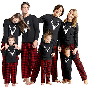 IFFEI Matching Family Pajamas Sets Christmas PJ's with Deer Long Sleeve Tee and Plaid Pants Loungewear One-piece: 3-6 Months