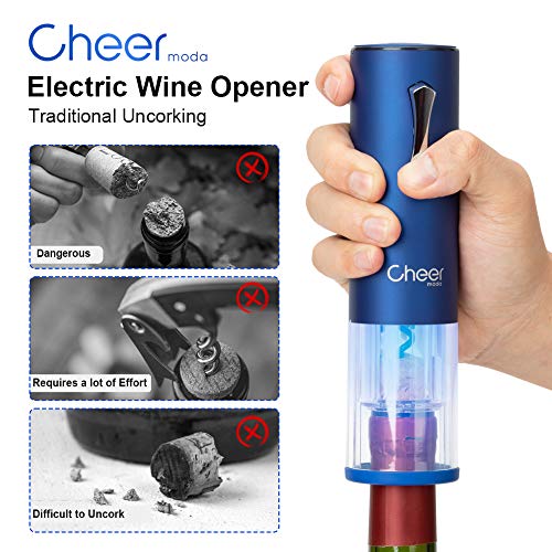 CHEER MODA Rechargeable Electric Wine Opener and Wine Stopper, Blue