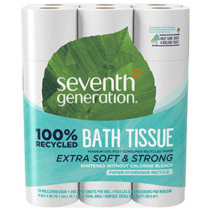 Seventh Generation White Toilet Paper 2-Ply 100% Recycled Paper, 24 Count of 240 Sheets Per Roll, Pack of 2 (Packaging May Vary)
