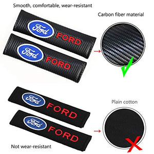 YUNONG 2Pack Emblem Car Logo Seat Belt Pads Carbon Fiber Shoulder Padding Seatbelt Cover Neck Pads fit Benz