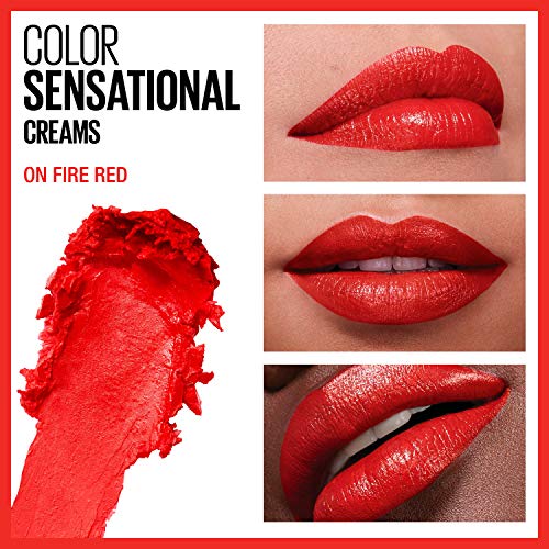 Maybelline New York Color Sensational Red Lipstick, Satin Lipstick, On Fire Red, 0.15 Ounce, 1 Count