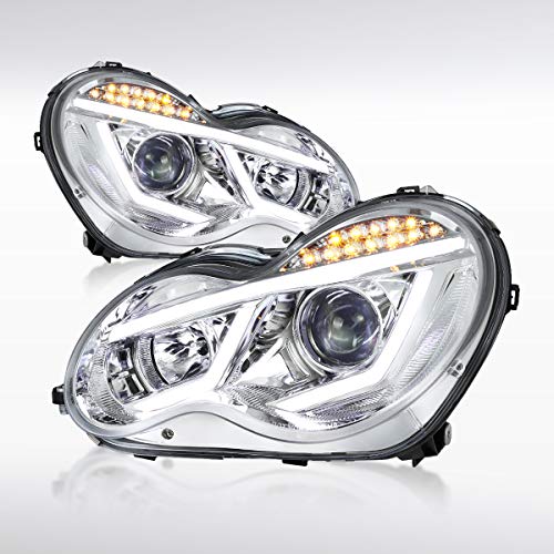 Autozensation For Mercedes Benz W203 C-Class 4matic Luxury Sport LED Strip Signal Clear Projector Headlights Pair