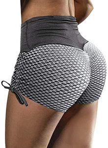 GOSOPIN Women Workout Biker Shorts Booty Scrunch High Waisted Spandex Gym Yoga Shorts Large Gray