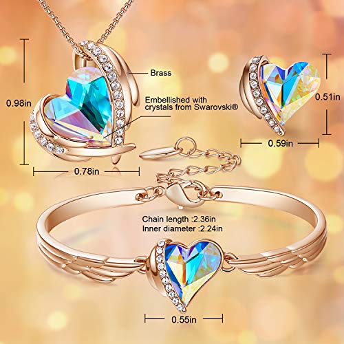 CDE 18K Rose Gold Women Jewelry Set Heart Love Crystals Birthday Gifts Necklace and Earrings Bracelets