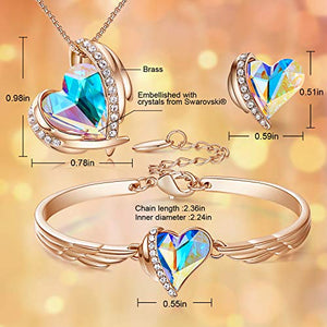 CDE 18K Rose Gold Women Jewelry Set Heart Love Crystals Birthday Gifts Necklace and Earrings Bracelets