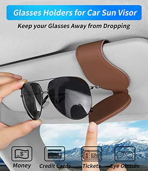 Custom-Fit for Audi S-Line Sunglasses Holder, for Visor Storage Glasses, Magnetic Leather Glasses Frame, for Audi S-Line Accessories (for Audi S-Line, Brown)