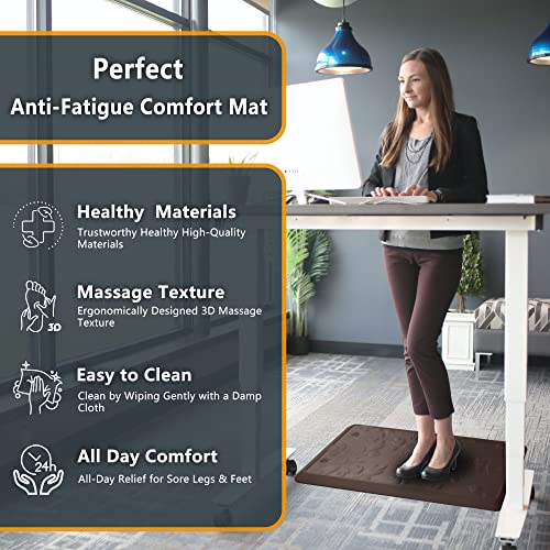 StepMat Anti Fatigue Mat 3/4 Inch Thick 3D Massage Kitchen Mats for Floor Comfort Mat Cushioned Memory Foam Standing Desk Mat for Home & Office - Durable - Waterproof - Non-Slip (17" X 39" Brown)